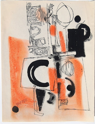Gertrude Barrer Black and Orange Vertical Abstraction