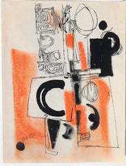 "Black and Orange Vertical Abstraction" by Gertrude Barrer, Amer., (1921-1997)