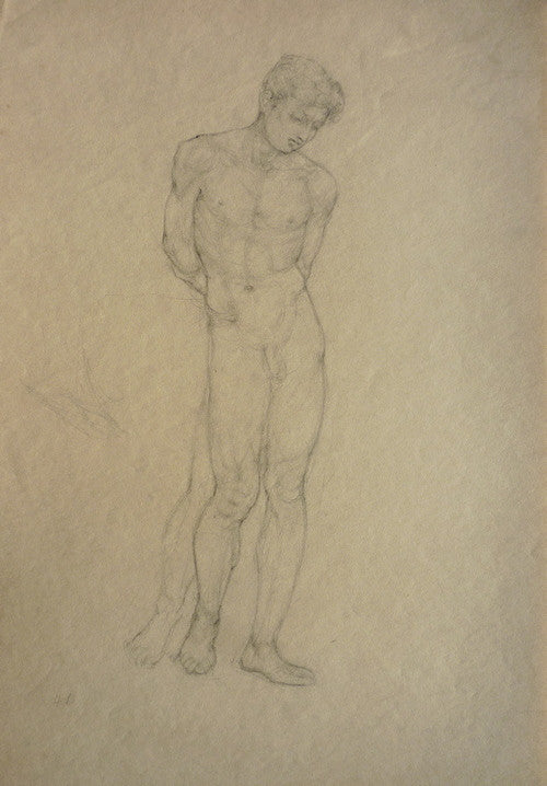 Hyman Bloom Standing Male Nude, Arms Behind, Looking Down