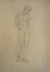 "Standing Male Nude, Arms Behind, Looking Down" by Hyman Bloom, Latvian-Amer., (1913-2009)