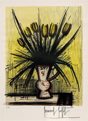 "Yellow Tulips In Vase" by Bernard Buffet, Fr., (1928-1999)