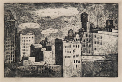"Water Towers and Buildings, New York " by Maurice Golubov, Russian-Amer., (1905-1987)