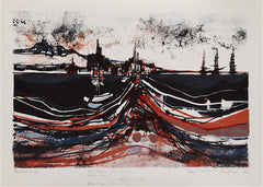 "Three Ships in Harbor" by Max Gunther, Swiss, (1934-1974)
