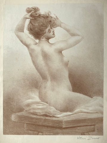Female Nude Seated, Hands In Hair, by Henri Boutet, Fr., (1851-1919)