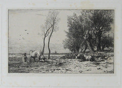 "L'Hiver, (Shepard, Cow and Two Sheep)" by Charles-Emile Jacque, Fr., (1813-1894)