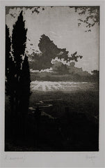 "Assisi, (Cypresses and Sunset)" by Laurenzio Laurenzi, Italian, (1878-1946)