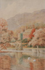 "Manor on a Lake with Swans" by Percy Mason, Eng., (19th Century)