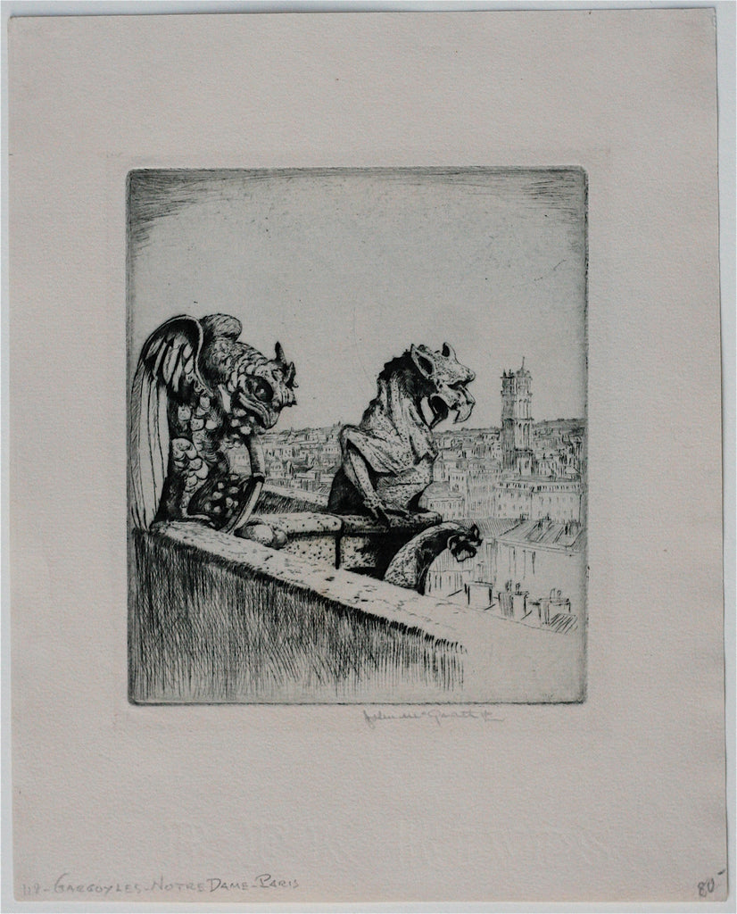 "Gargoyles, Notre Dame, Paris" by John McGrath, Amer., (1885-1942)