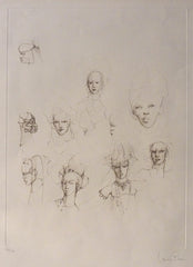 "Studies of Heads" by Leonor Fini, Argentinian-Fr., (1907-1996)