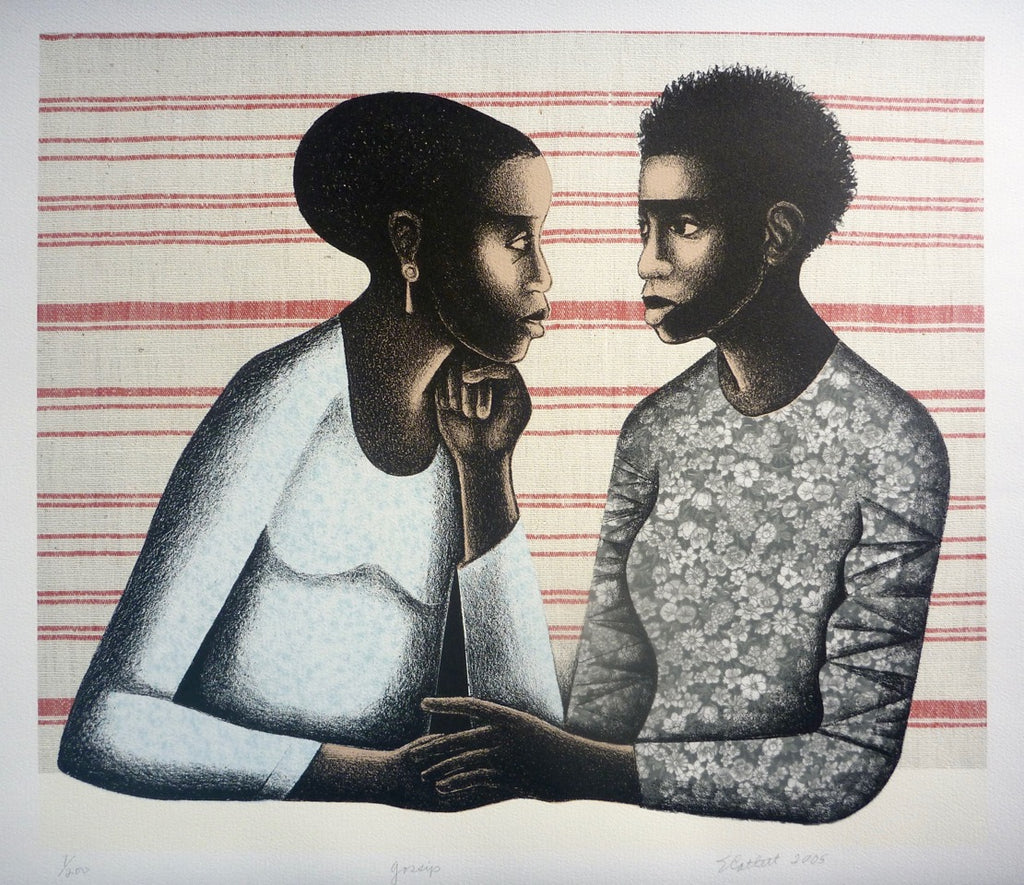 "Gossip" by Elizabeth Catlett, Amer. (1915-2012)