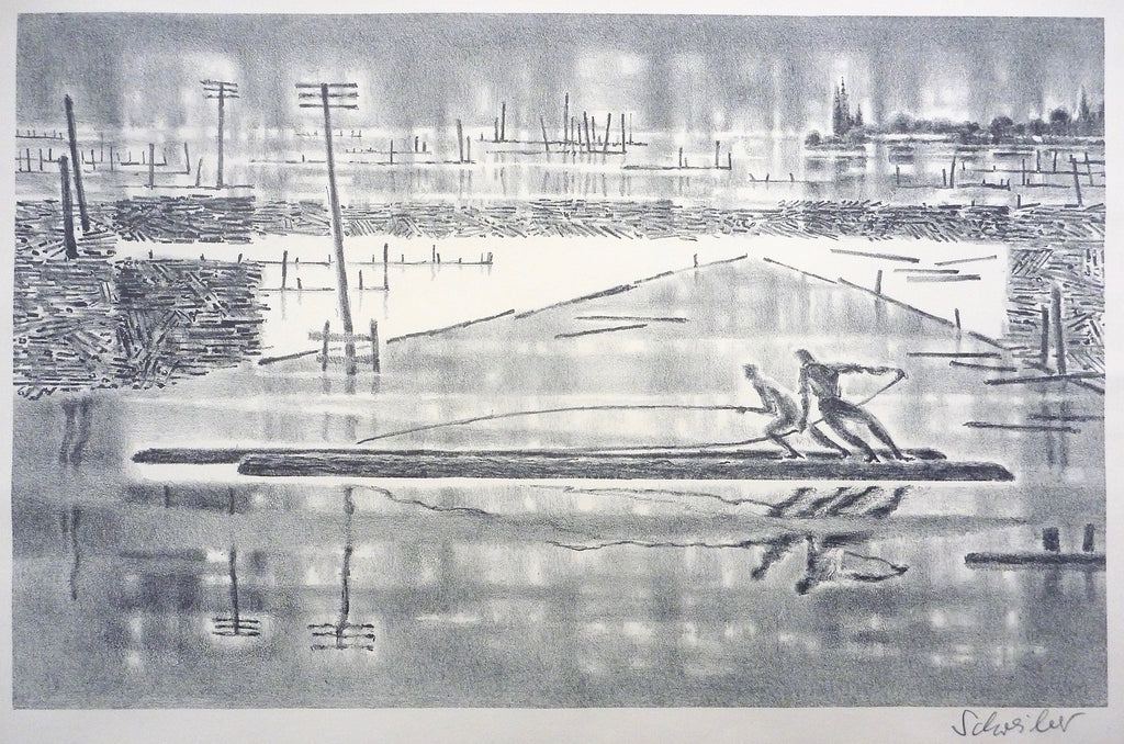"Loggers at Sunrise" by George Schreiber, (Amer., 1904-1977)