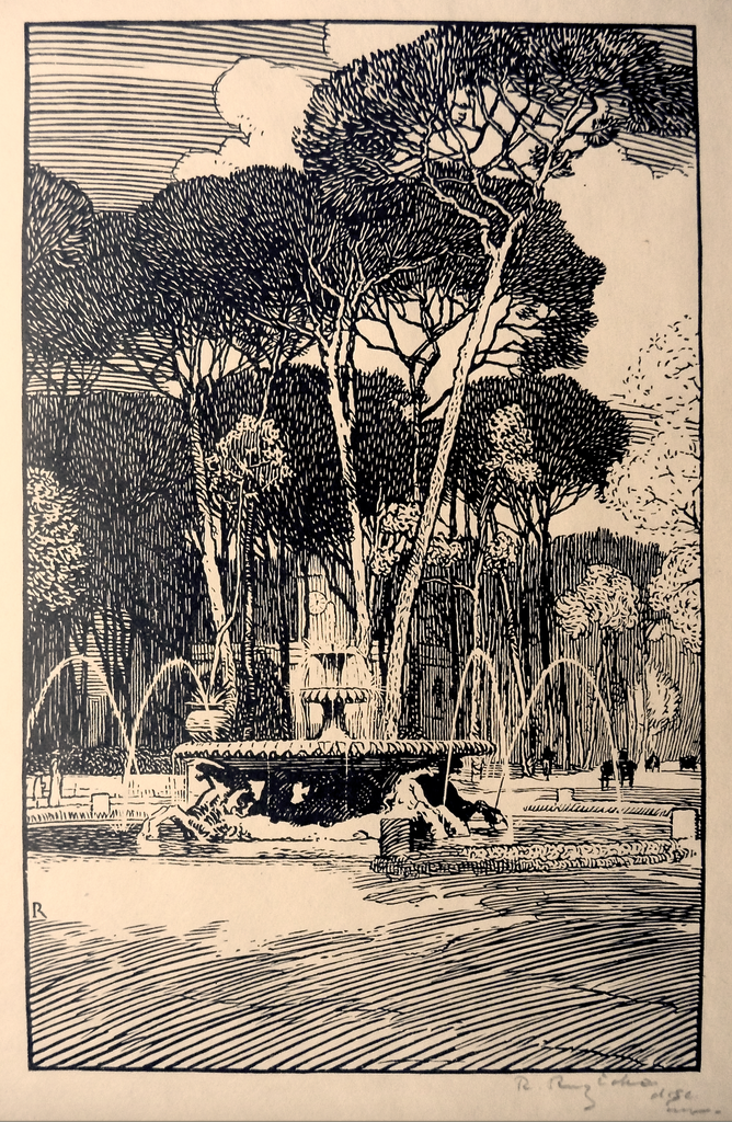 "Fountain of the Sea Horses Villa Borghese, Rome" by Rudolph Ruzicka, Amer., (1883-1978)