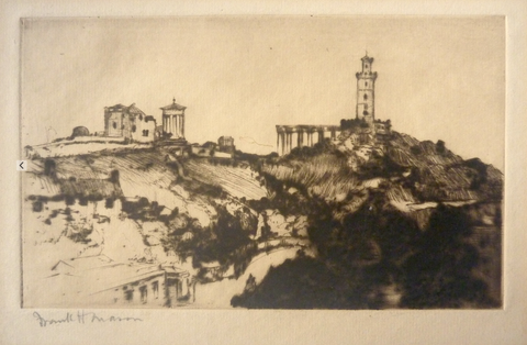 "Calton Hill, Eidenburgh" by Frank Henry Mason, (Eng., 1875-1965)