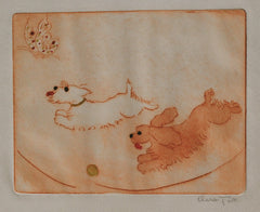 "Two Dogs, Ball & Butterfly" by Clara Tice, Amer., (1888-1973)