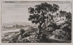 "Village on a Hill, Large Tree and River" by Antonie Waterloo, Dutch, (1610-1690)