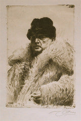 "Self Portrait in Fur Hat" by Anders Zorn, Swedish, (1860-1920)