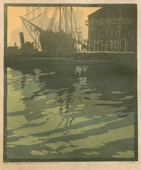 Evening on the Waterfront, by Ernest W Watson, Amer., (1884-1969)