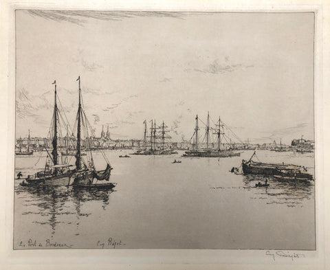 "Le Port de Bordeaux" by Eugene Bejot, Fr., (1867-1931)