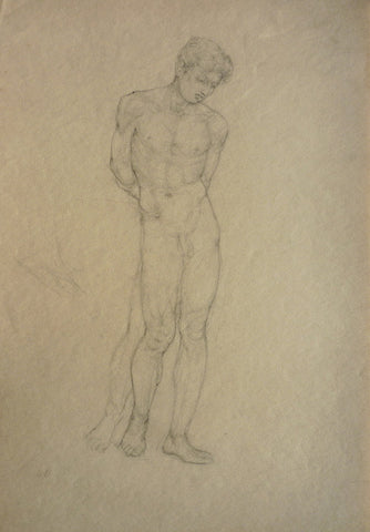 Hyman Bloom Standing Male Nude, Arms Behind, Looking Down