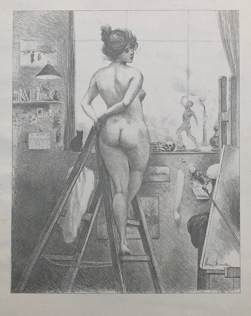Female Nude On Ladder In Studio,  by Henri Boutet, Fr., (1851-1919)
