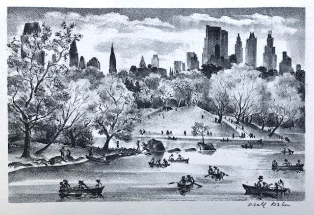 Central Park Lake, New York, by Adolf Dehn, Amer., (1895-1968)