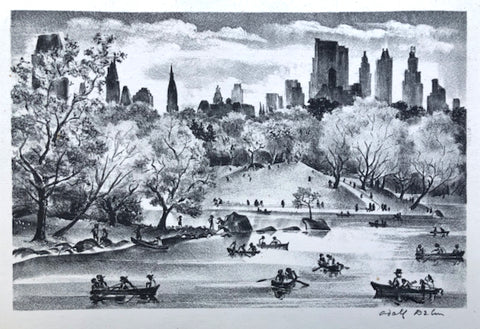 Central Park Lake, New York, by Adolf Dehn, Amer., (1895-1968)