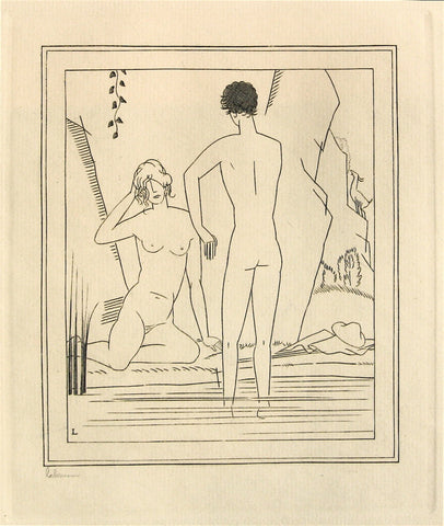 Jean-Emile Laboureur Nude Couple Bathing 