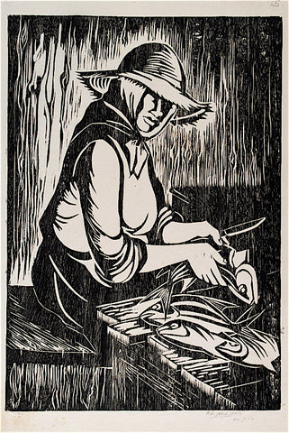 "Woman Preparing Fish" by Amos Langdown, South African, (1930-2006)