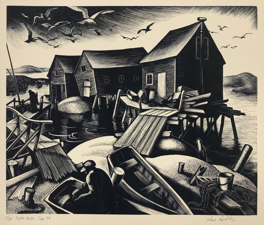 "Oyster Houses, Cape Cod",  Clare Leighton, Eng.-Amer., (1898-1989)