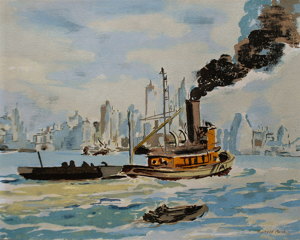 "Tug in New York Harbor" by Reginald Marsh, Amer., (1898-1954)