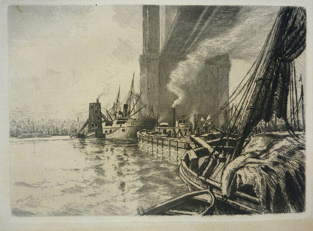 "Under the Brooklyn Bridge, East River" by Charles F. W. Mielatz, Amer., (1864-1919)