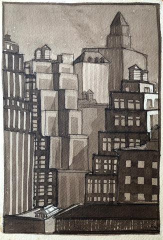 "Skyscrapers and Water Tanks, NYC" by Ben Mildwoff, Amer., (1907-1991)