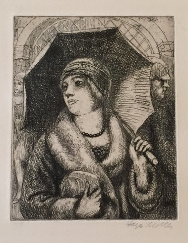 "Woman Under Umbrella" by Kenneth Hayes Miller, Amer., (1879-1952)