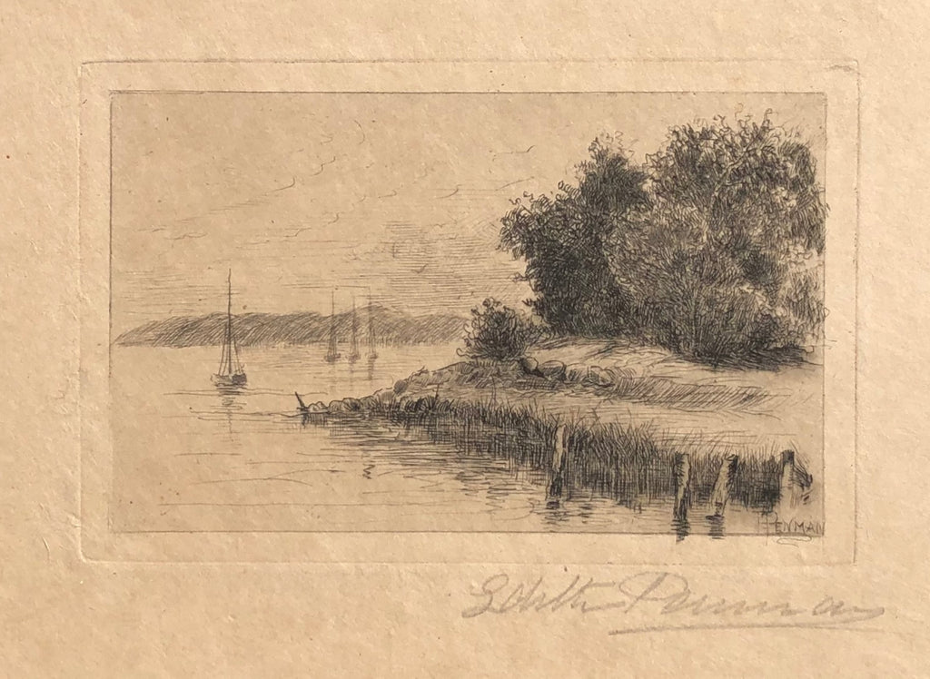 Shoreline With Four Boats, by Edith Penman, Amer., (1860-1929)