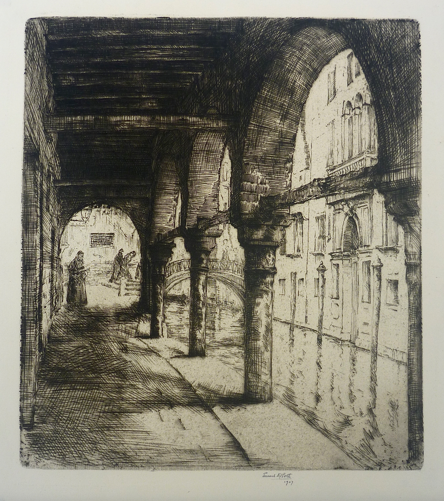 "An Arcaded Street, Venice" by Ernest D. Roth (Amer., 1879-1964)