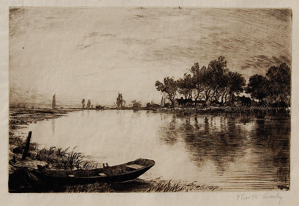 "Rowboat by a River" by Thomas R. Manley, (Amer.1853-1938)