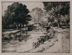 "A Bridge at......Cut" by J. Andre Smith, Amer., (1880-1959)