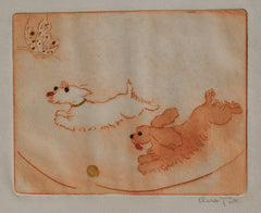 "Two Dogs, Ball & Butterfly" by Clara Tice, Amer., (1888-1973)