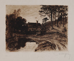 "House with Pond at Sunset" by William Unger, (Amer., 1837-1932)