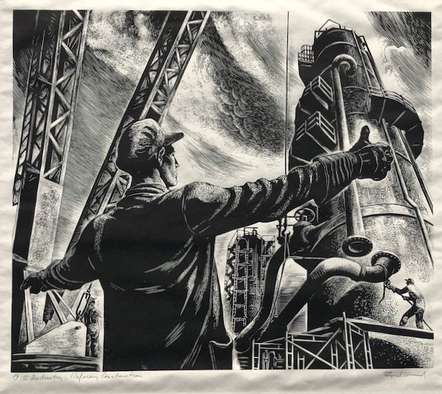 Oil Industry: Refinery Construction, by Lynd Ward, Amer., (1905-1985)