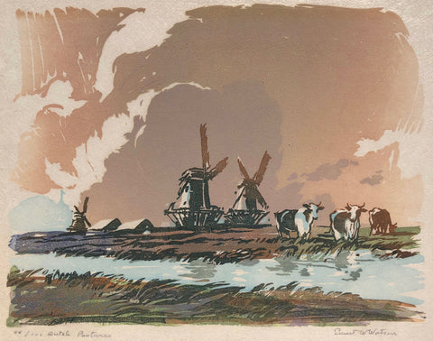Dutch Pastures by Ernest W Watson, Amer., (1884-1969)