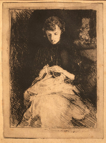"Woman Seated Sewing" (Anna Baker Weir) by J. Alden Weir, Amer., (1852-1919)