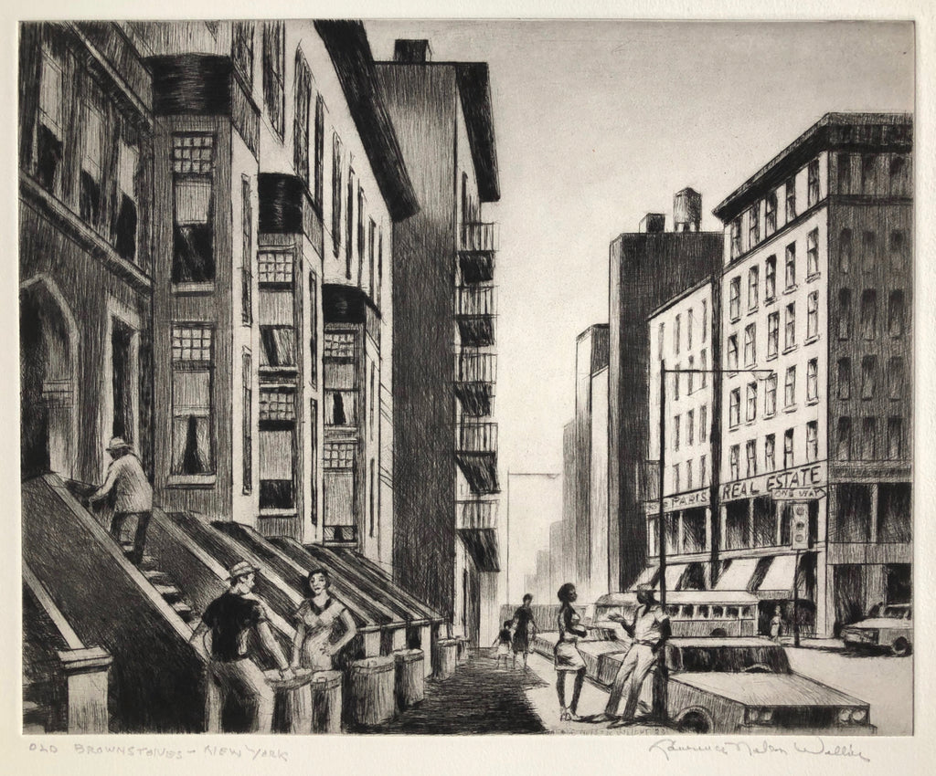 Old Brownstones-New York, by Lawrence Nelson Wilbur, Amer., (1897-1988)